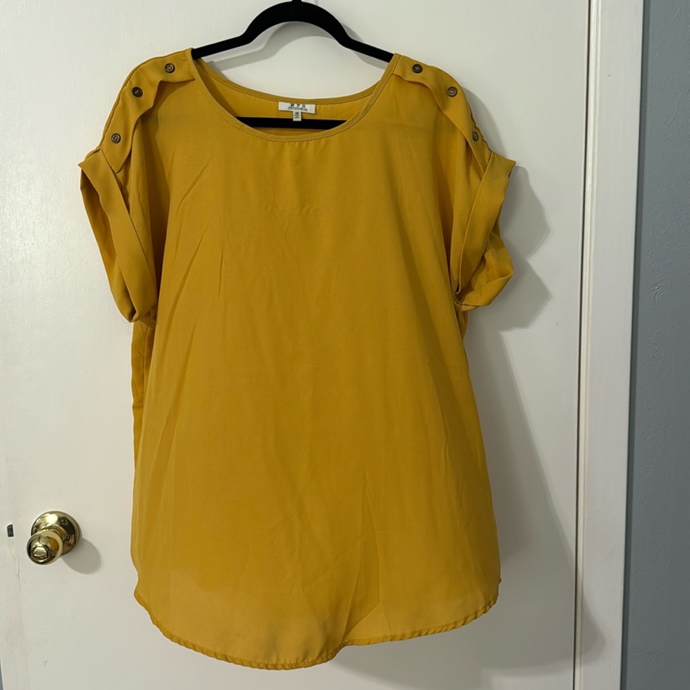 MPH Collection mustard top with buttons on the shoulder